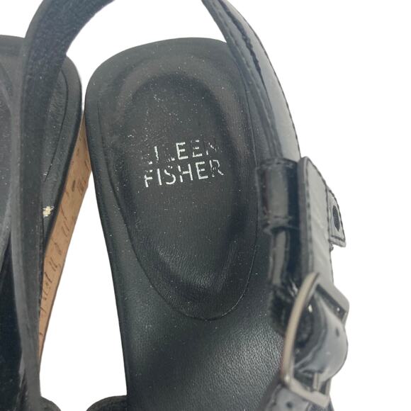 Eileen Fisher Black Patent Leather Strappy Wedges Sz 8 - Picture 3 of 9